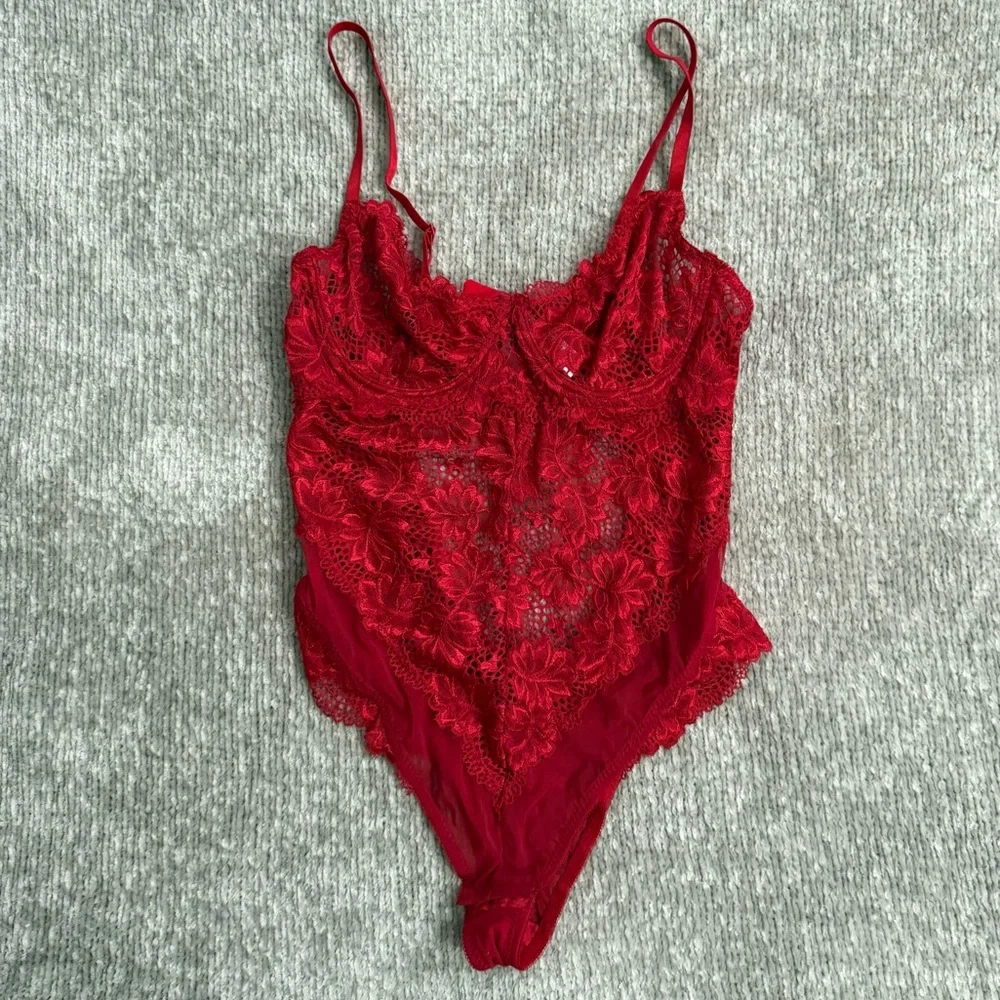 Yandy Red Lace Sheer Teddy Bodysuit‎ Lingerie Size Large